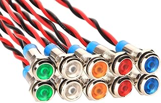 Gebildet 10pcs 6mm 1/4" 12-24VDC LED Metal Indicator Light Waterproof Signal Lamp Pilot Dash Directional Car Truck Boat with Wire
