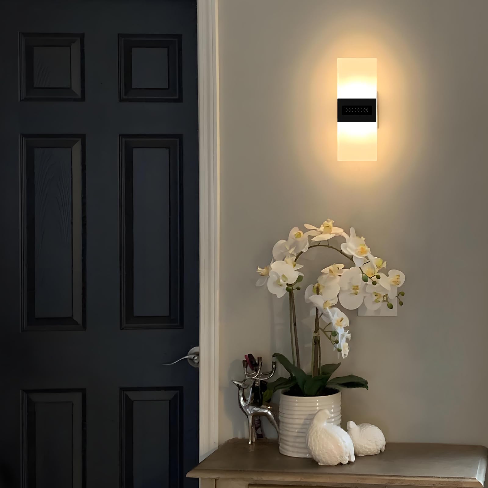 2 lámparas de pared con interruptor, lámpara de pared interior, táctil, regulable | 29 cm moderna iluminación LED de pared acrílico 12 W para escaleras, salón, dormitorio, 3000 K/4000 K/6000 K