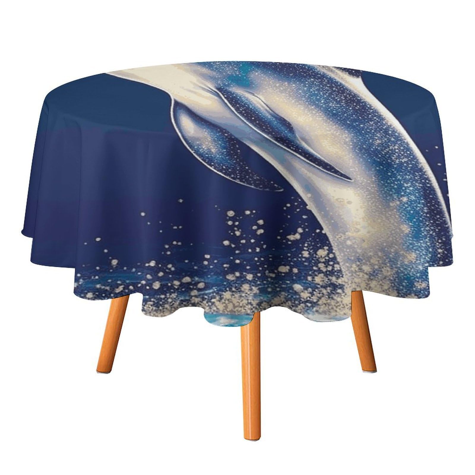 Fekiloot Style Glitter Dolphin Round Tablecloth - Heavy Duty And Washable,Polyester Decorative Fabric Table Cover,Tablecloths For Kitchen Dining, Wedding, Birthday Party70x70in