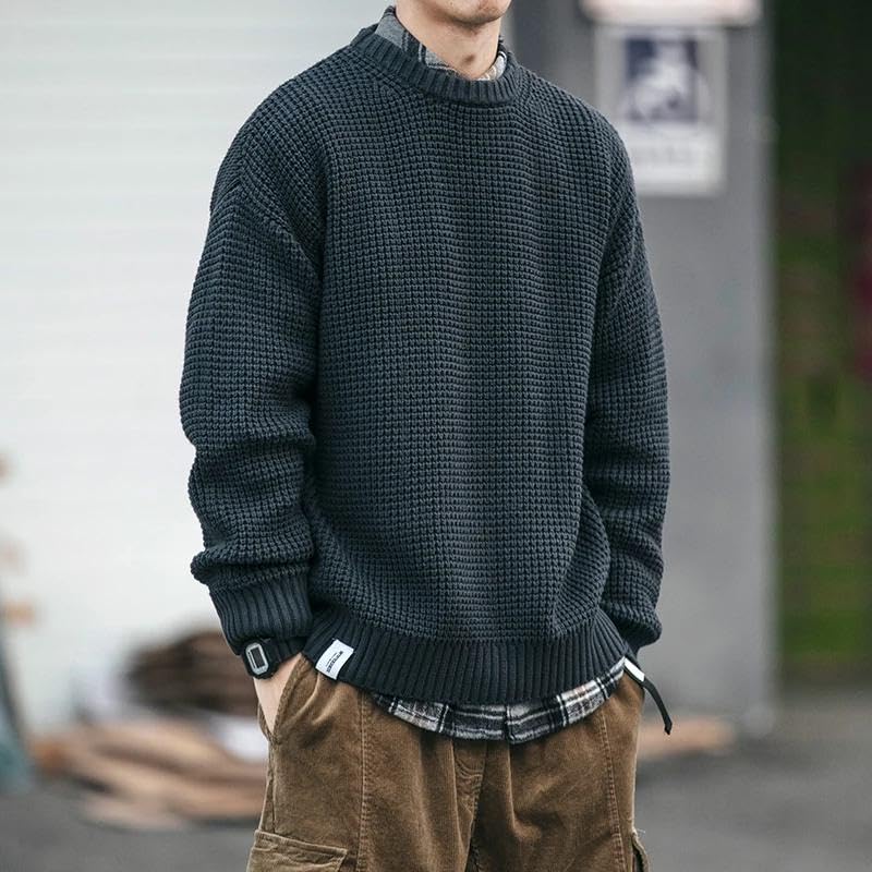 Xingfenly Thick Oversized Sweater Round Collar Autumn Winter Korean Solid Casual Lazy Knitted Sweaters Men2