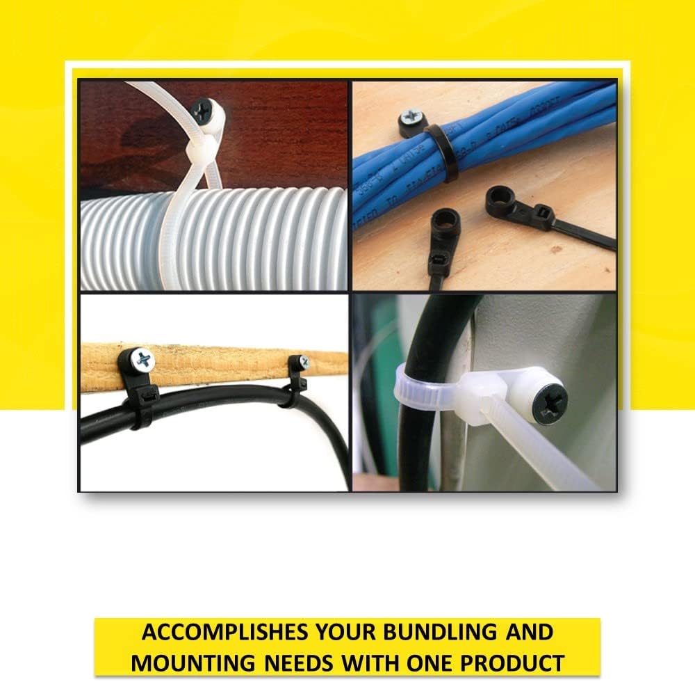 Kable Kontrol Zip Ties with Screw Hole, 14 Inch 100 Pcs Black, 120 Lbs. Tensile Strength, Self-Locking, Multipurpose Mounting head Cable Ties for Indoor & Outdoor Use