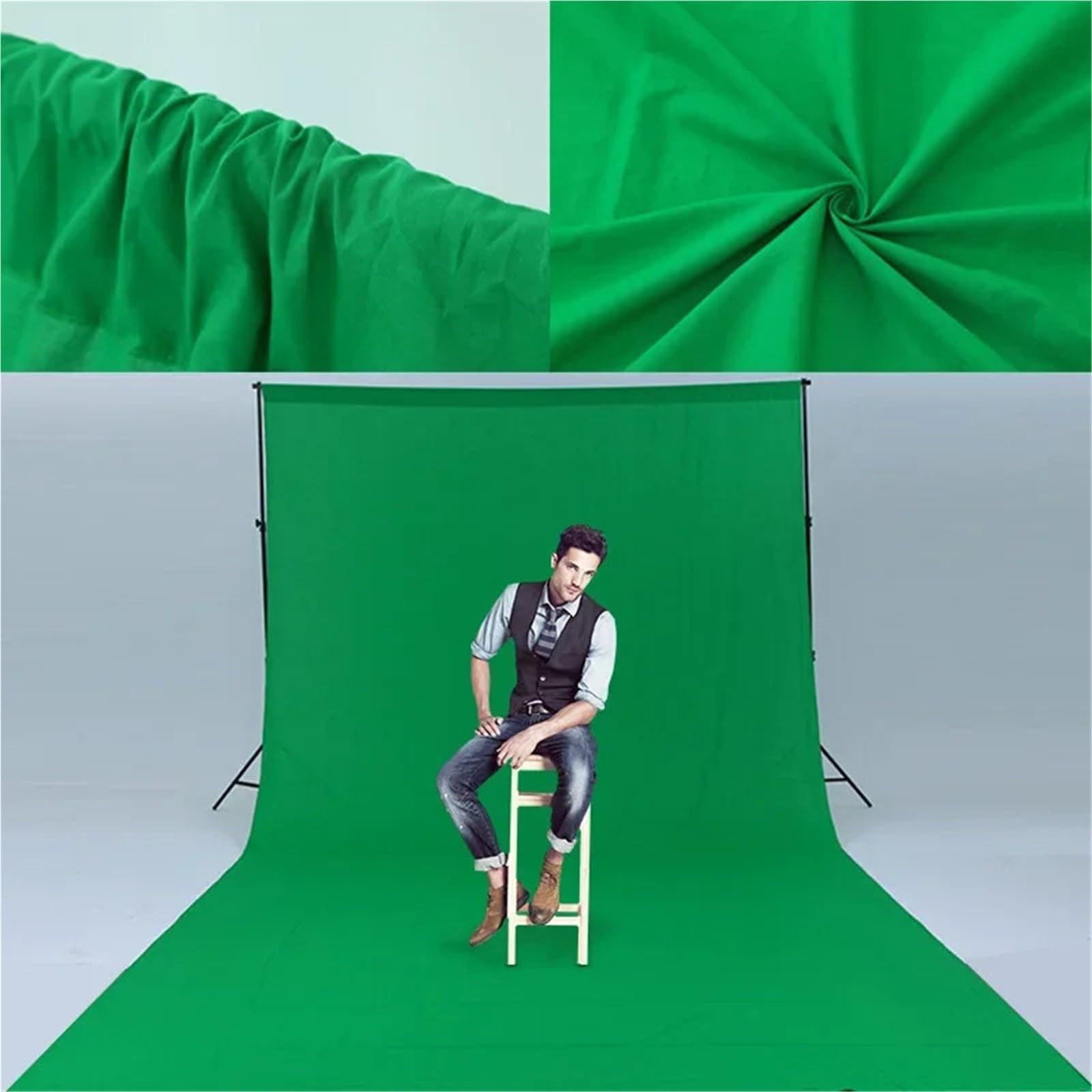 Sfondo Verde Fondali fotografici Sfondo verde for riprese in tessuto di cotone poliestere Studio fotografico con supporto for live(3x2m)