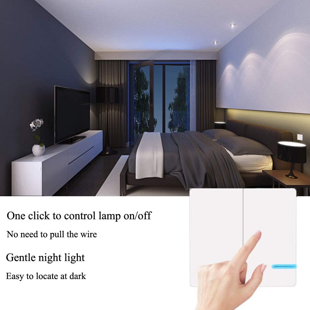 YBLNTEK Wireless Light Switch and Receiver Kit,No Wiring No WiFi Required Outdoor 1900ft Indoor 130ft Remote Control with Led Light Wireless Panel Switch for House Lights Lamps IP54 Waterproof