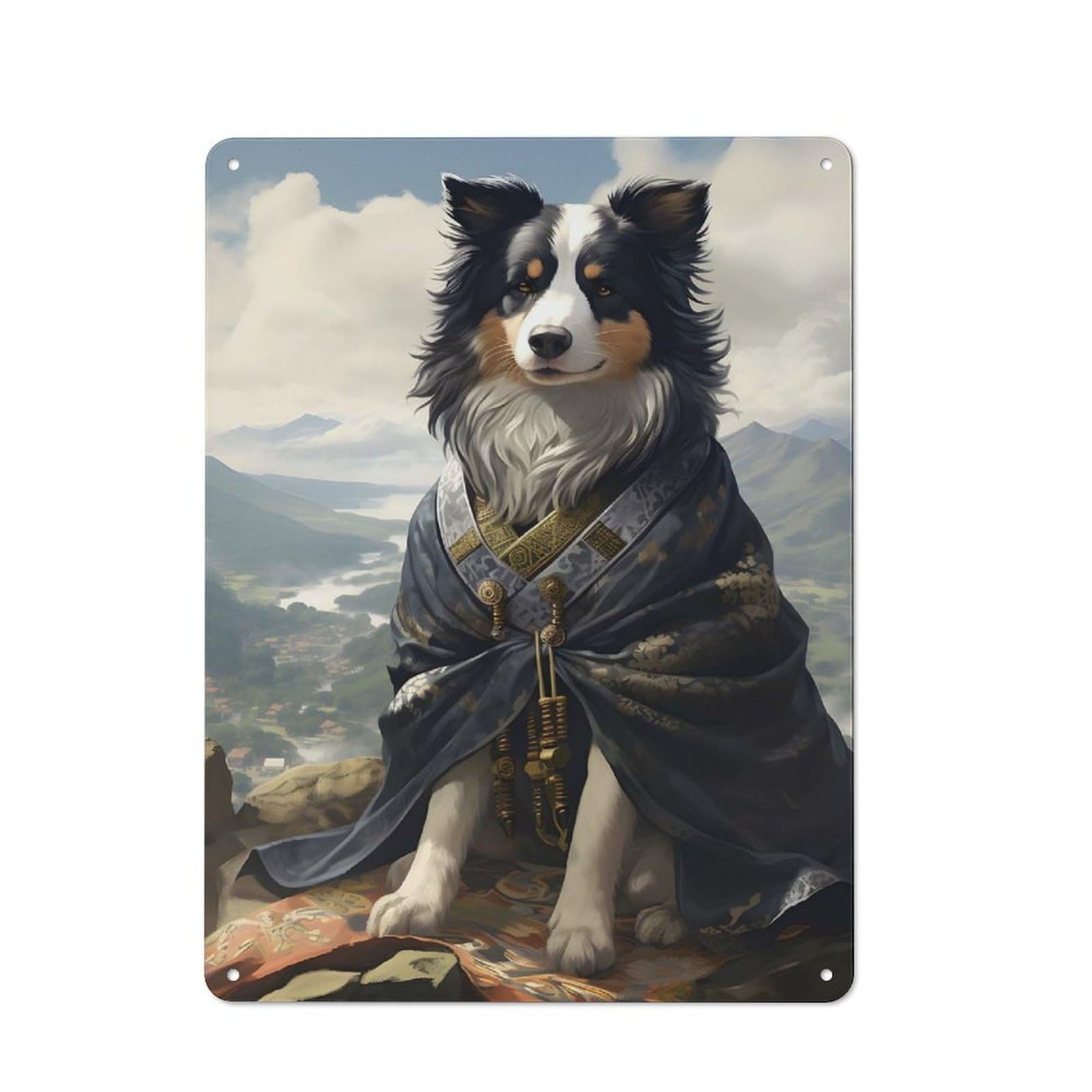 Urban Decorative Metal Plaque 40x30cm Featuring Dog Wearing A Kimono, Loft Wall Plaque for Loft, Studio, Office Or Creative Room