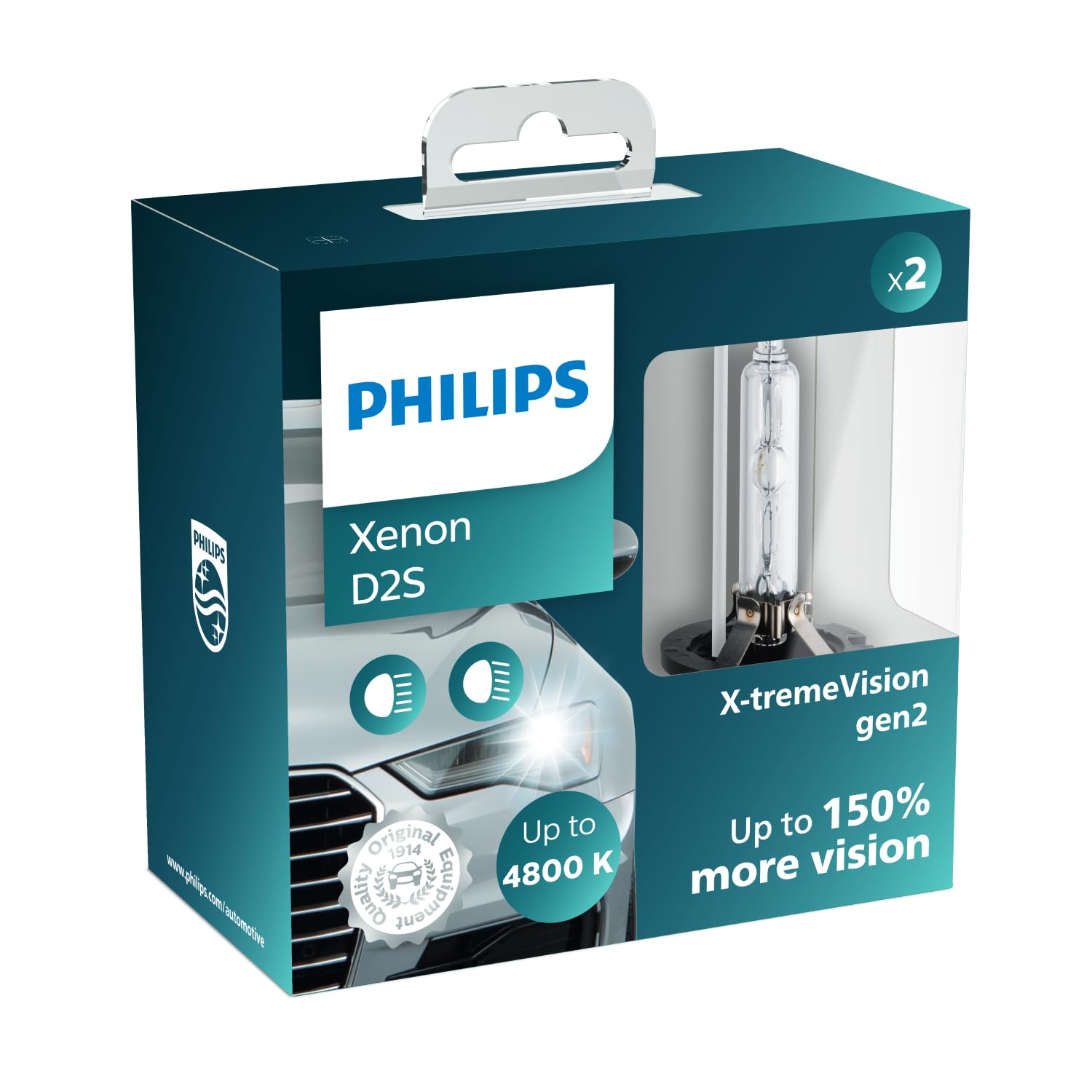 Philips D2S X-tremeVision gen2 Xenon headlight bulb, +150%, 4.800K, set of 2