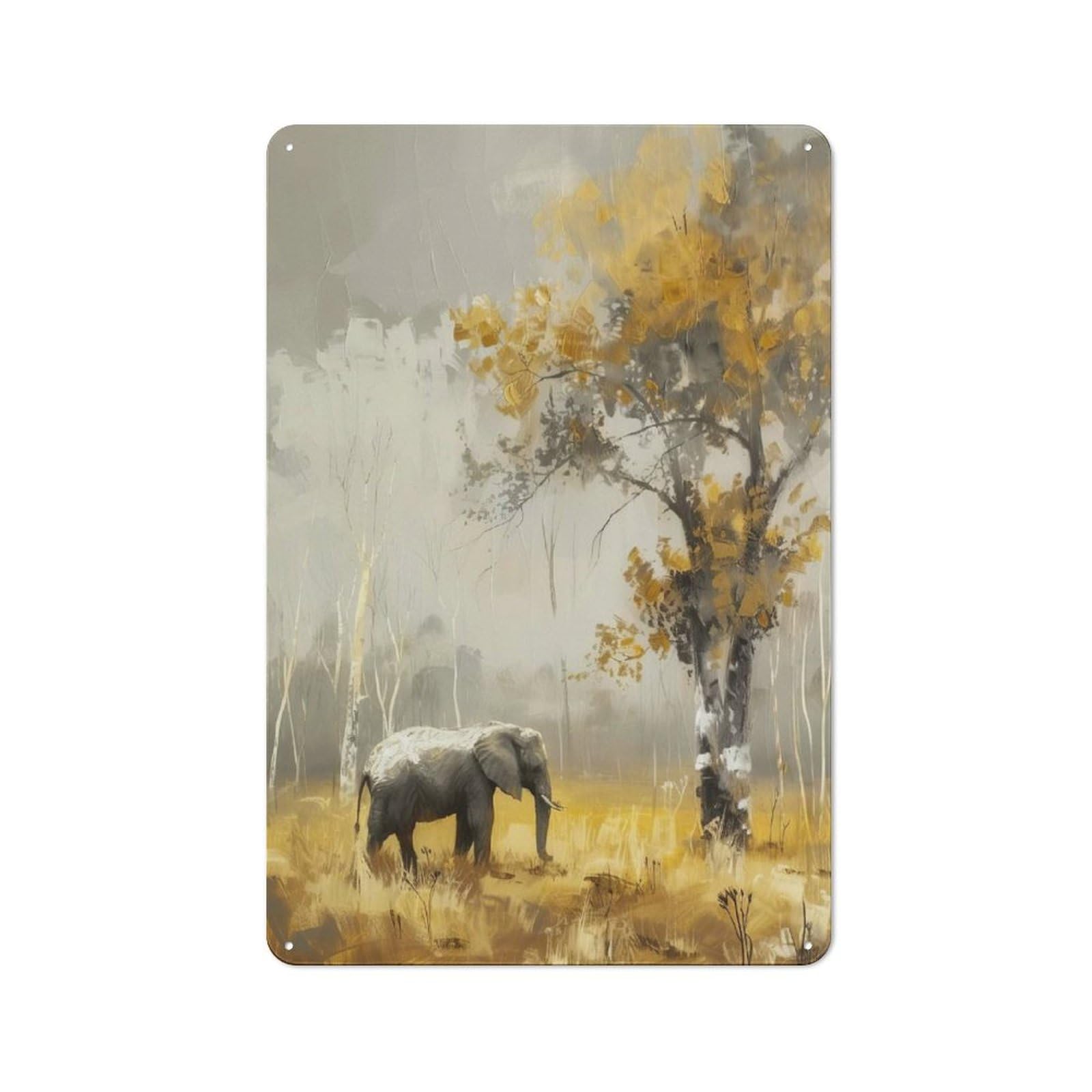 Industrial Elephant in Golden Forest Retro Metal Sign 30x20cm, Shed Wall Plaque for Garage, Workshop, Shed Or Utility Room
