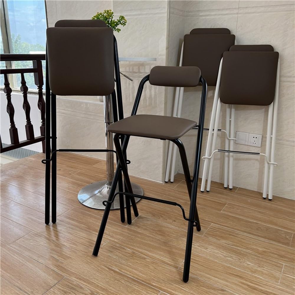 Folding Stool with Backrest, Padded Portable Collapsible Height Chair for Dining and Learning, White/Brown, 75cm,Black-65cm