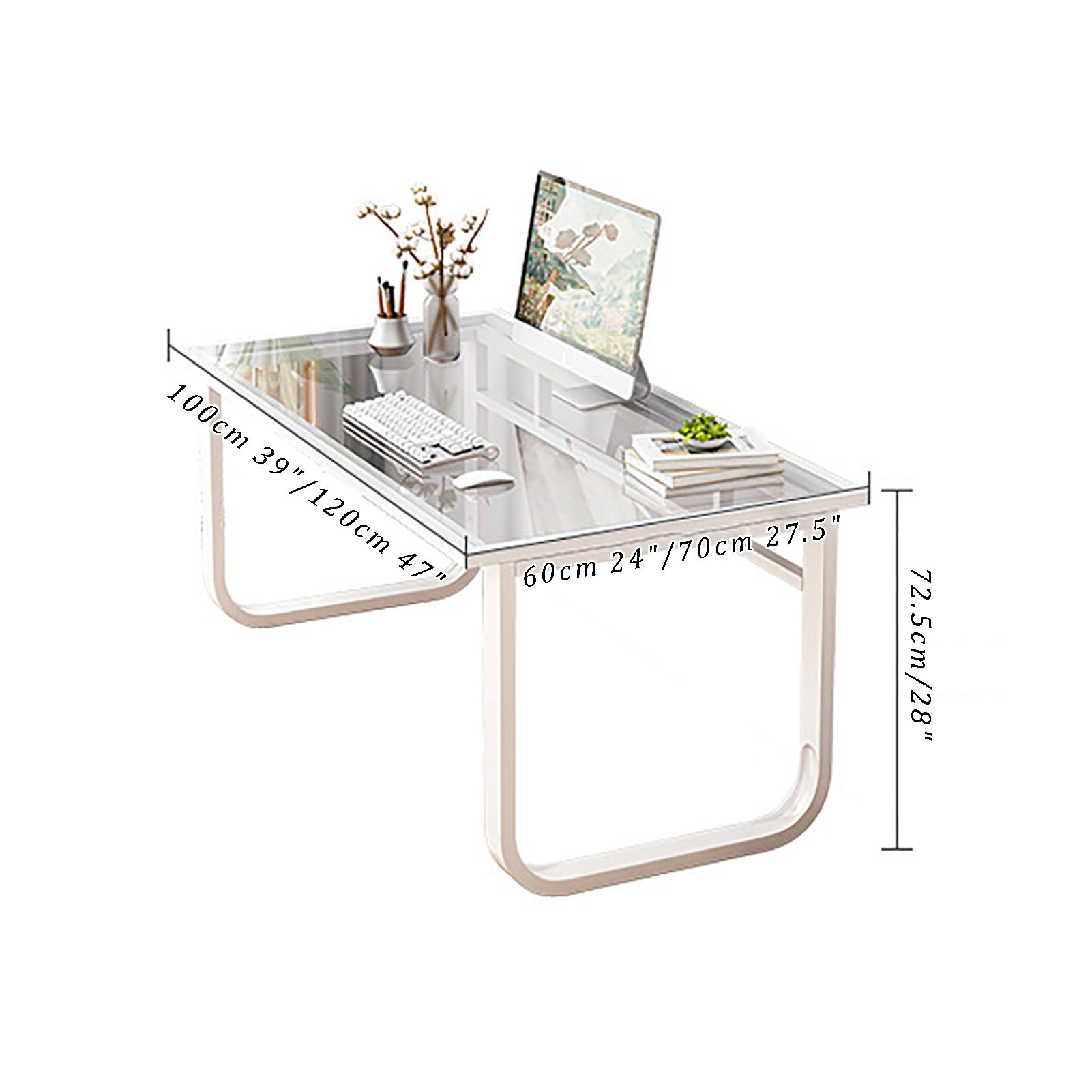 Scrivania moderna per computer in vetro temperato, robusta struttura in metallo, scrivania per ufficio, scrivania semplice da gaming per PC e workstation per casa e ufficio, 120 x 70 x 72 cm, bianca