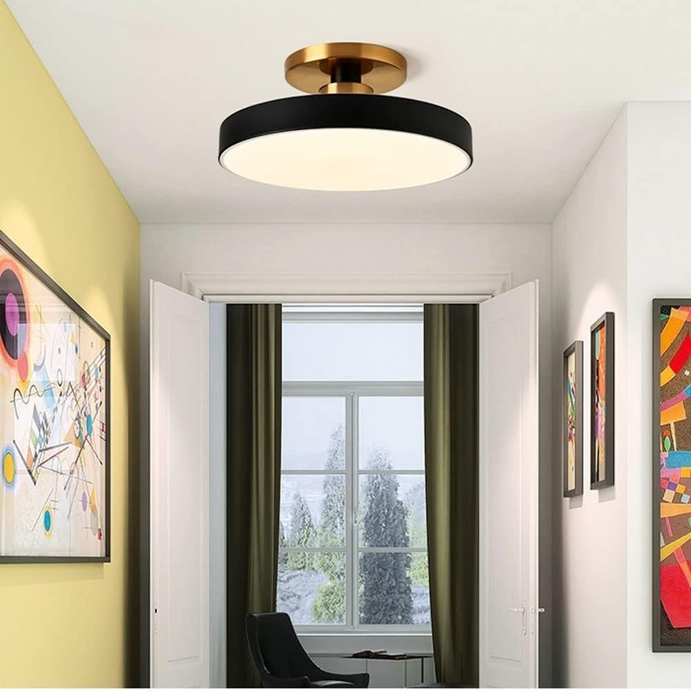Oświetlenie sufitowe LED z trójkolorową funkcją ściemniania, lampa sufitowa w kolorze makaronowym z montażem półpasowym, nowoczesna lampa sufitowa z abażurem metalowo-akrylowym, minimalistyczna