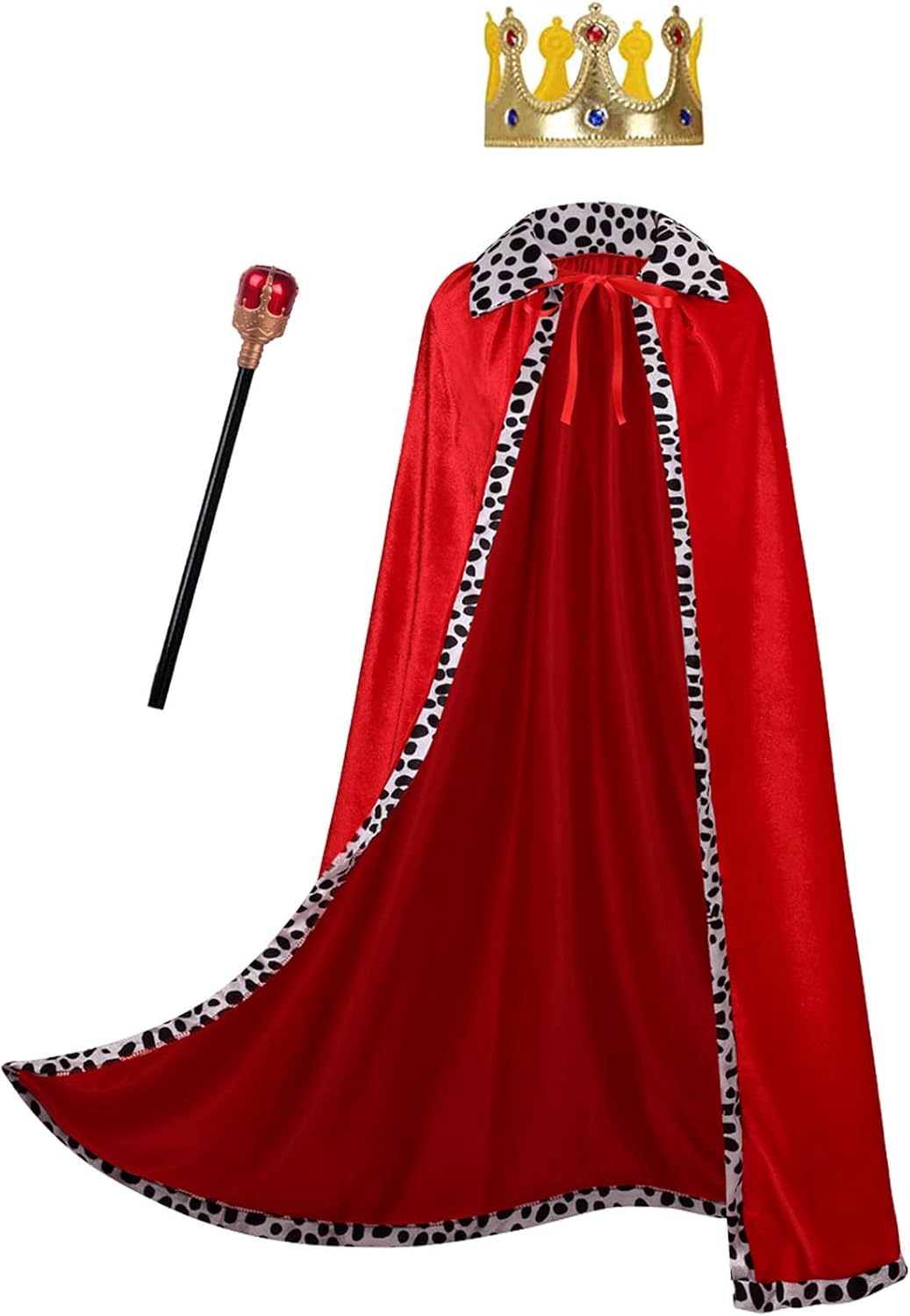 GRAJTCIN King Costume Cape for Adult Mardi Gras Velvet Robe and Crown & Scepter 3PCS Set 59" Red