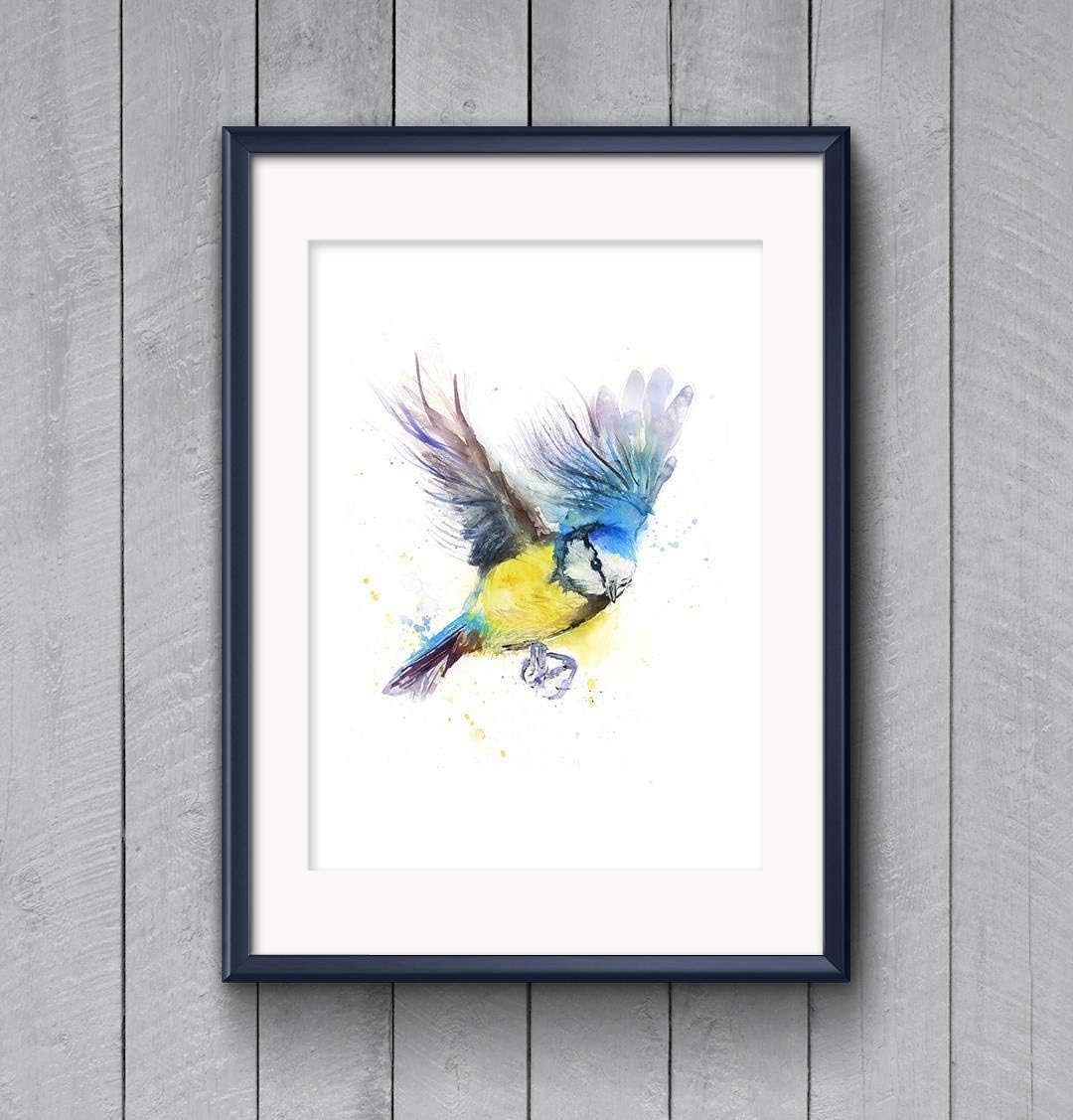Fine Art Print of My Original Blue Tit Garden Bird Watercolour Painting Signed A3 A4 Wildlife Animal