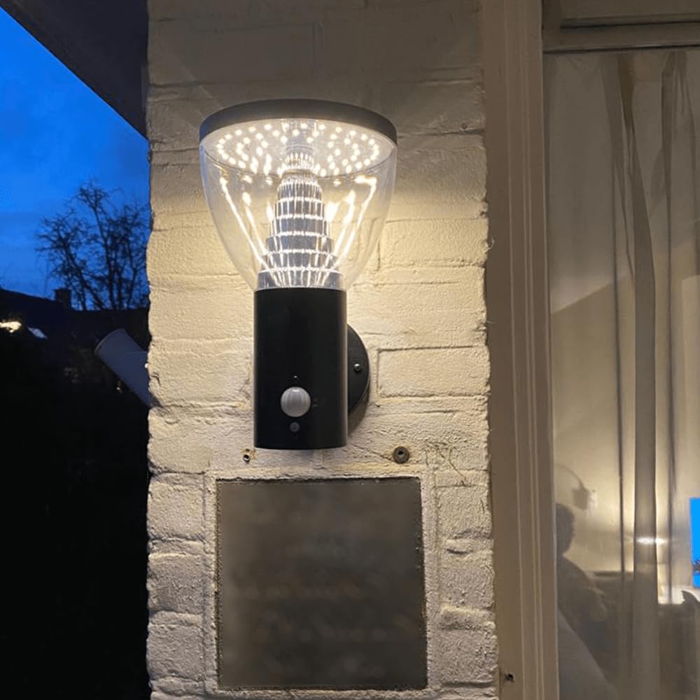 RexTech Solar Wandleuchte Spiez, 600 Lumen, Edelstahl, 2700K | Bewegungs- und Dämmerungssensor, mehrere Leuchtmodi, kabellose Montage an Fassade oder Gartenhaus