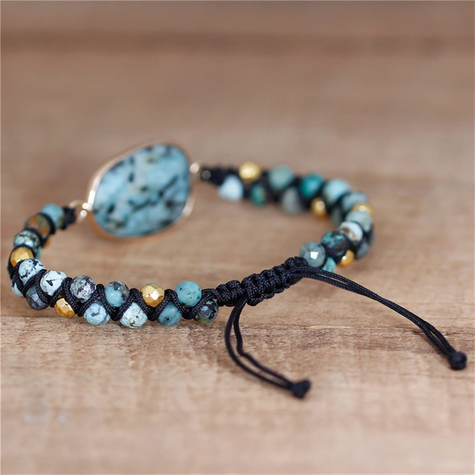 Piedra Natural Turquesa Africano Encanto Cadena Trenzado Macrame Beads Pulsera Mujeres Hombres Envolver Pulsera Femme Pareja Amante joyería