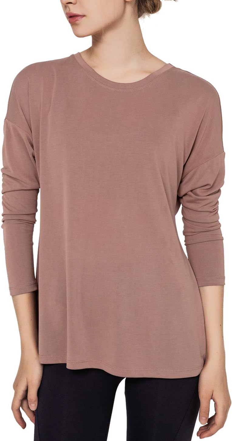 Women's Casual Long Sleeve Yoga Cover Up Tops Workout Exercise Shirts with Self-Tie Knotted Hem on Back