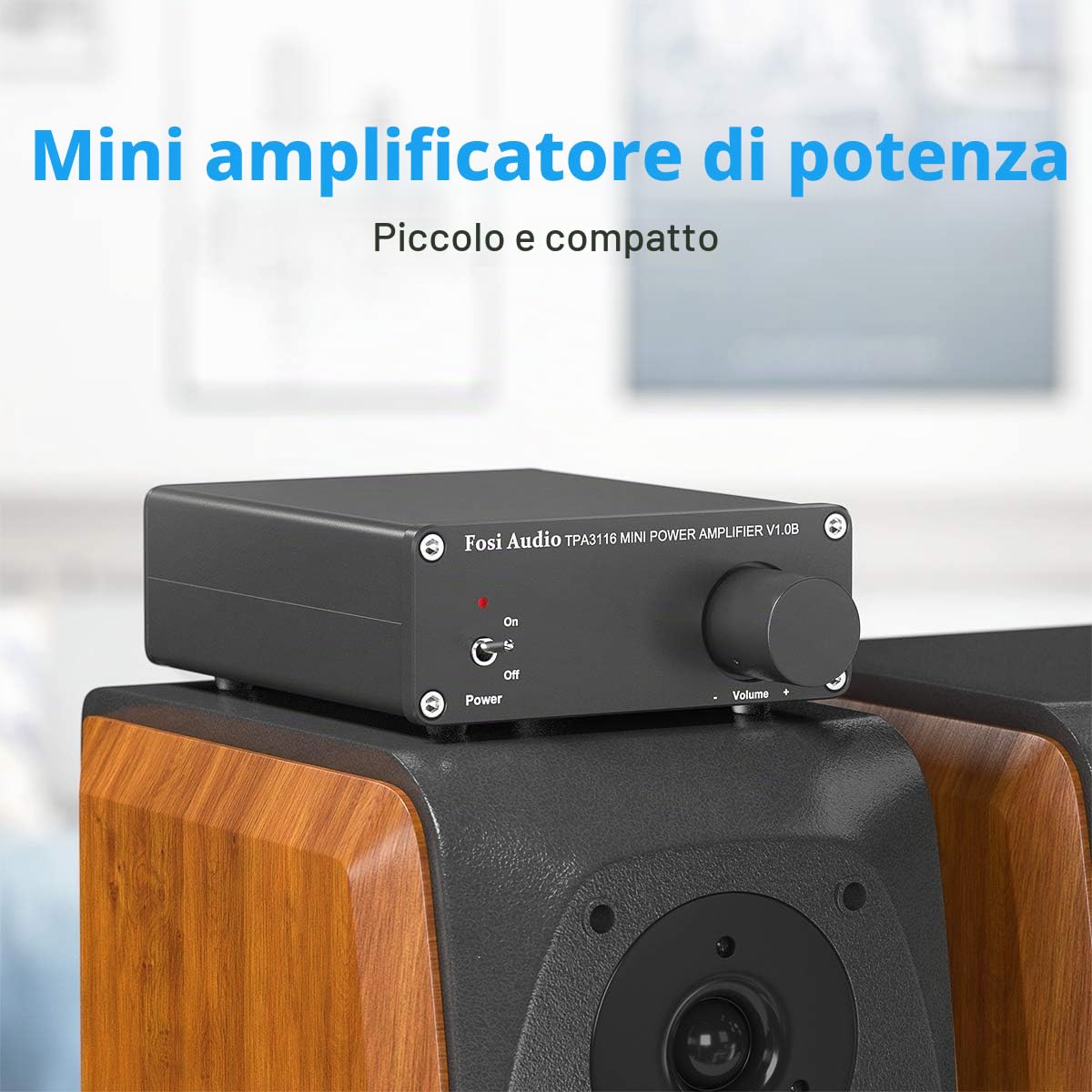 Fosi Audio V1.0B Compatto Amplificatore Audio, Chip TI TPA3116D2, 50Wx2, Mini Amplificatore HiFi Stereo, 2.0 Canali Class D Integrato, Stile Retrò anni '70 e '80, per Sistema HiFi, Diffusori Passivi