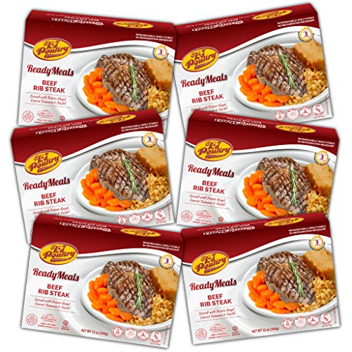 Kosher MRE Meat Meals Ready to Eat, Beef Rib Steak & Kugel (6 Pack) - Prepared Entree Fully Cooked, Shelf Stable Microwave Dinner â€“ Travel, Military, Camping, Emergency Survival Protein Food Supply