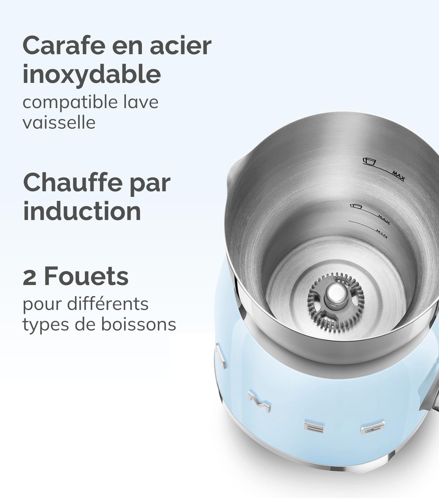Smeg, Mousseur à Lait Multifonction MFF11CREU, avec Système à Induction, 6 Programmes Prédéfinis, une Fonction Manuelle, Carafe Amovible 600 ml, Bouchon Doseur, Range Cordon Intégré, 500 W, Crème