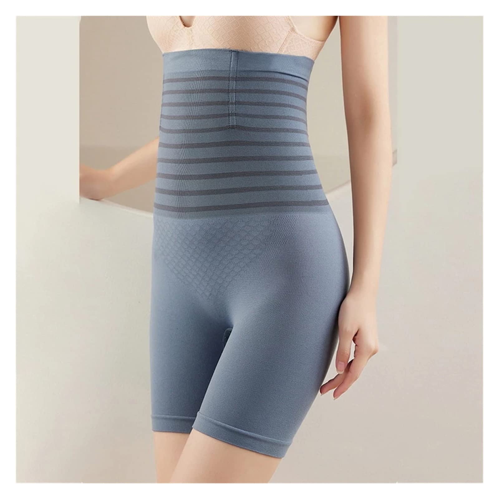 Majtki z wysokim stanem z płaskim brzuchem plus size damskie bezszwowe szorty modelujące sylwetkę (niebieski, biały, średni kod)
