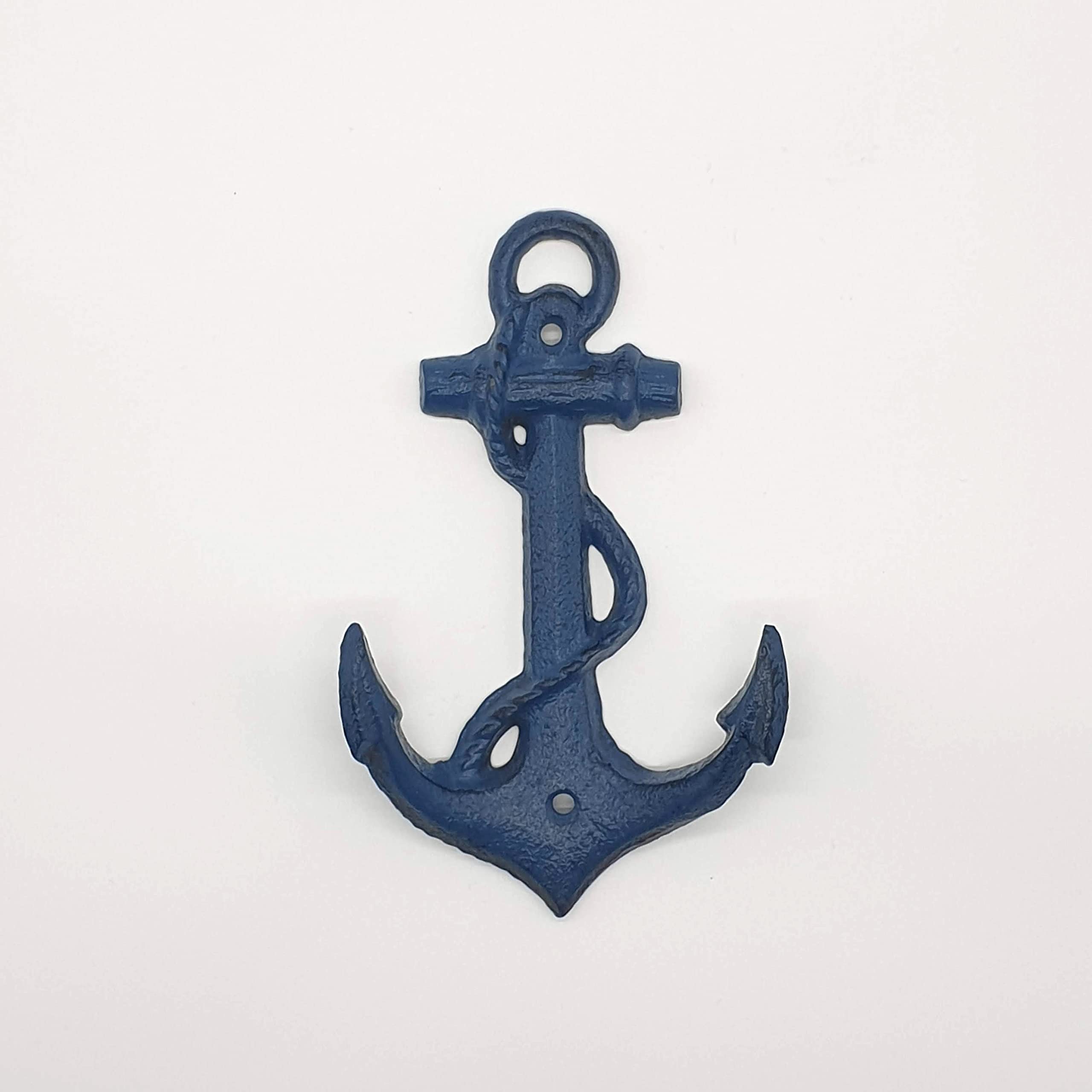 Simply Roka Blue Anchor Wall Coat Hook, Nautical Theme Coat Hook, Material Cast Iron, Blue Finish
