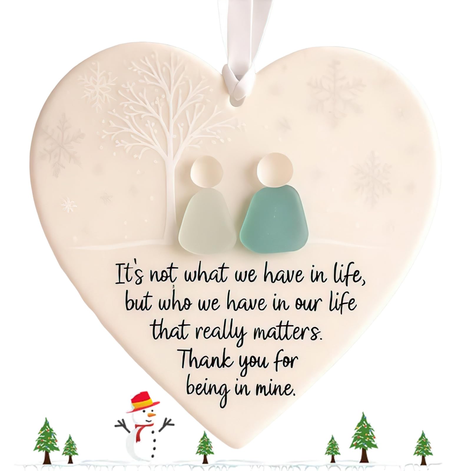 Kouamor 1 Heart-Shaped Sea Glass Friendship Decor, Sea Glass Christmas Tree Ornaments, Heart-Shaped Seas Glasss Friendship Keepsake, Seaglass Art Hanging Ornaments For Friendships (1)