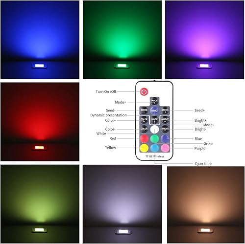 Miniatura 3 de Kit de luces LED empotradas para terrazas, paquete de 12 luces LED RGB multicolor cuadradas para exterioresinteriores con control remoto IP67