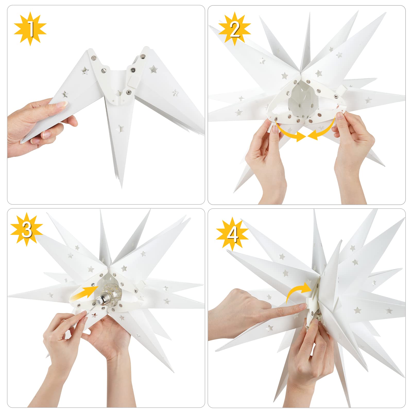 OUILA Stella di Natale 3D, diametro 45 cm, illuminazione a LED, funzionamento a batteria, con timer per decorazioni natalizie, per interni ed esterni, decorazione per albero di Natale, 3000 K