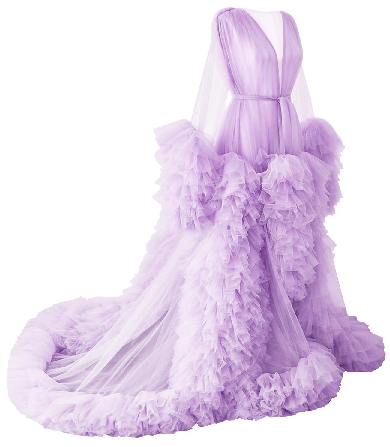 BATHGOWN Sexy Illusion Long Lingerie Tulle Robe Nightgown Bathrobe Sleepwear Bridal Robe Wedding Scarf