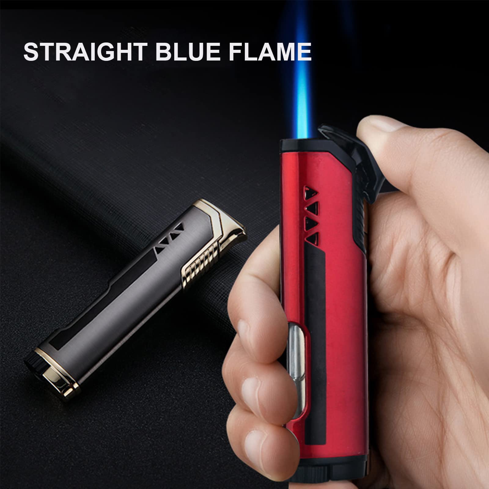 Briquet Droit Coupe-Vent Jet Simple Flamme Briquet Extérieur Portable Briquet Gonflable Cadeau de Fumer Flamme Réglable Collection Hommes
