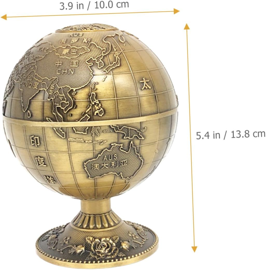 Cabilock Press-type Toothpick Holder with Globe Map Design Classic Bronze Toothpick Dispenser Box for Home Kitchen Dining Table Automatic Push