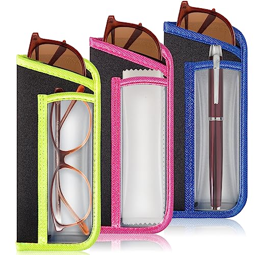 Image of TRIUMPH VISION Reading Glasses Pouch Eyeglass Sleeve Soft Case Slim 3 Pack | Alternative to Bulky Case Lightweight,Neoprene Lined Padded Protect Optical lens Slip in, Cute Pattern Portable for Daily Use