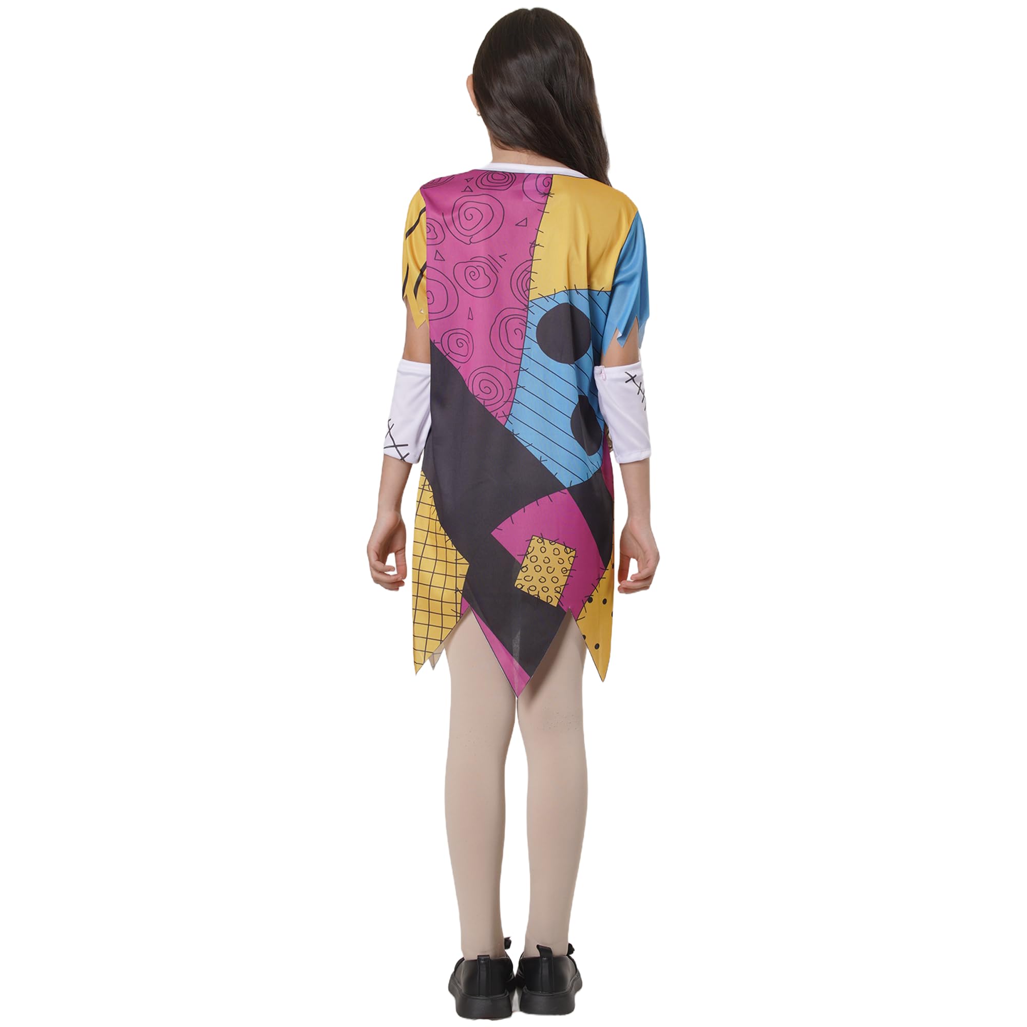 Sally Costume for Girls Ragdoll Patchwork Ragdoll Dress Inspired by Jack Halloween Carnival School Party Kids Cosplay 3/4 Sleeve and Irregular Hem (Dress Only - Image 4