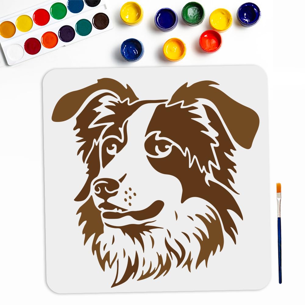 Pochoir tête de chien de berger pour peinture sur bois et tissu