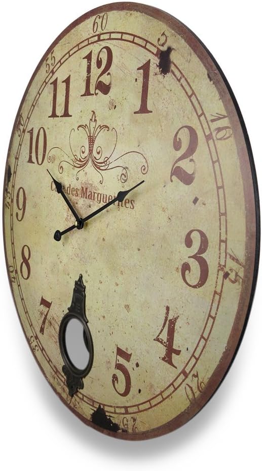 Things2Die4 Cafe De Marguerites Vintage Style Pendulum Wall Clock 23 in. Beige
