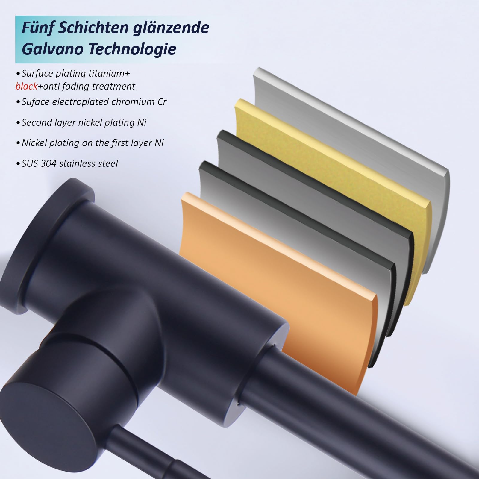 Wasserhahn Küche Schwarz, Hochdruck Küchenarmatur mit Brause Ausziehbar, Hoher Bogen Mischbatterie Küche 360°Drehbar 2 Sprühfunktionen, Spiralfeder Spültischarmatur Edelstahl, Mattschwarz