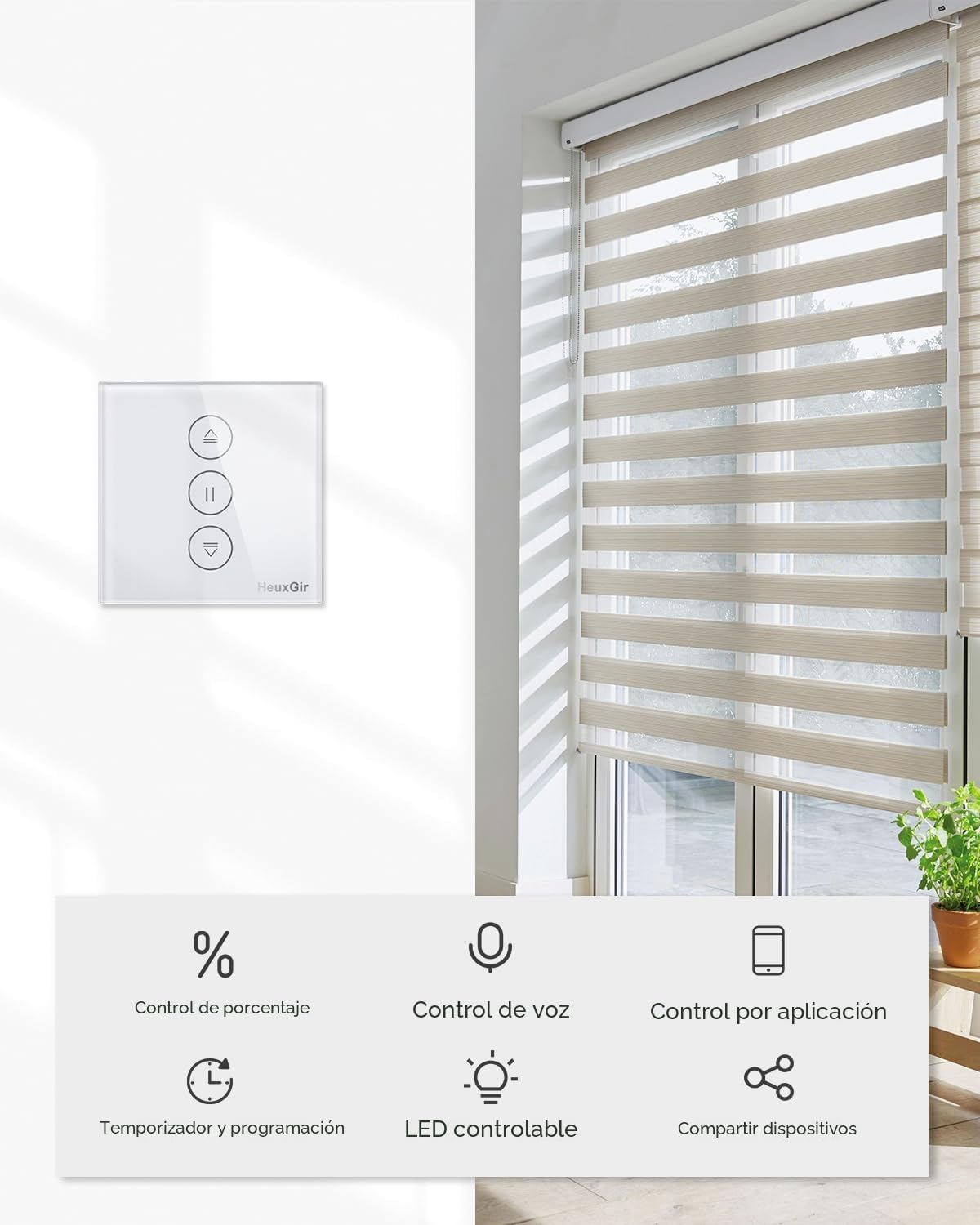 80 * 80 mm Interruptor Persianas Wifi, Interruptor Inteligente Persiana de Porcentaje Control de APP y Voz, Compatible con Alexa y Google Home, Necesita Cable Neutro 4Piezas