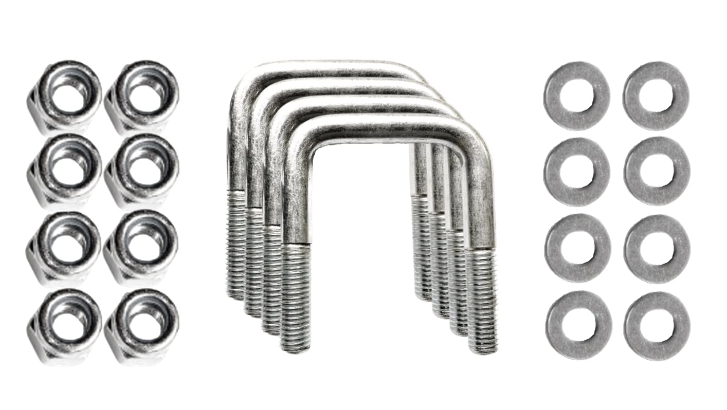UBolts for 2x2 ROPS Tractors, Alloy Steel Square UBolt with Washers and Nyloc Nuts, 1/2" D x 2