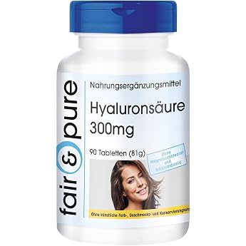 Fair & Pure Hyaluronic Acid 300 mg Daily Dose 90 Tablets High Dose Dietary Supplement without Magnesium Stearate and Silicon Dioxide Made in Germany