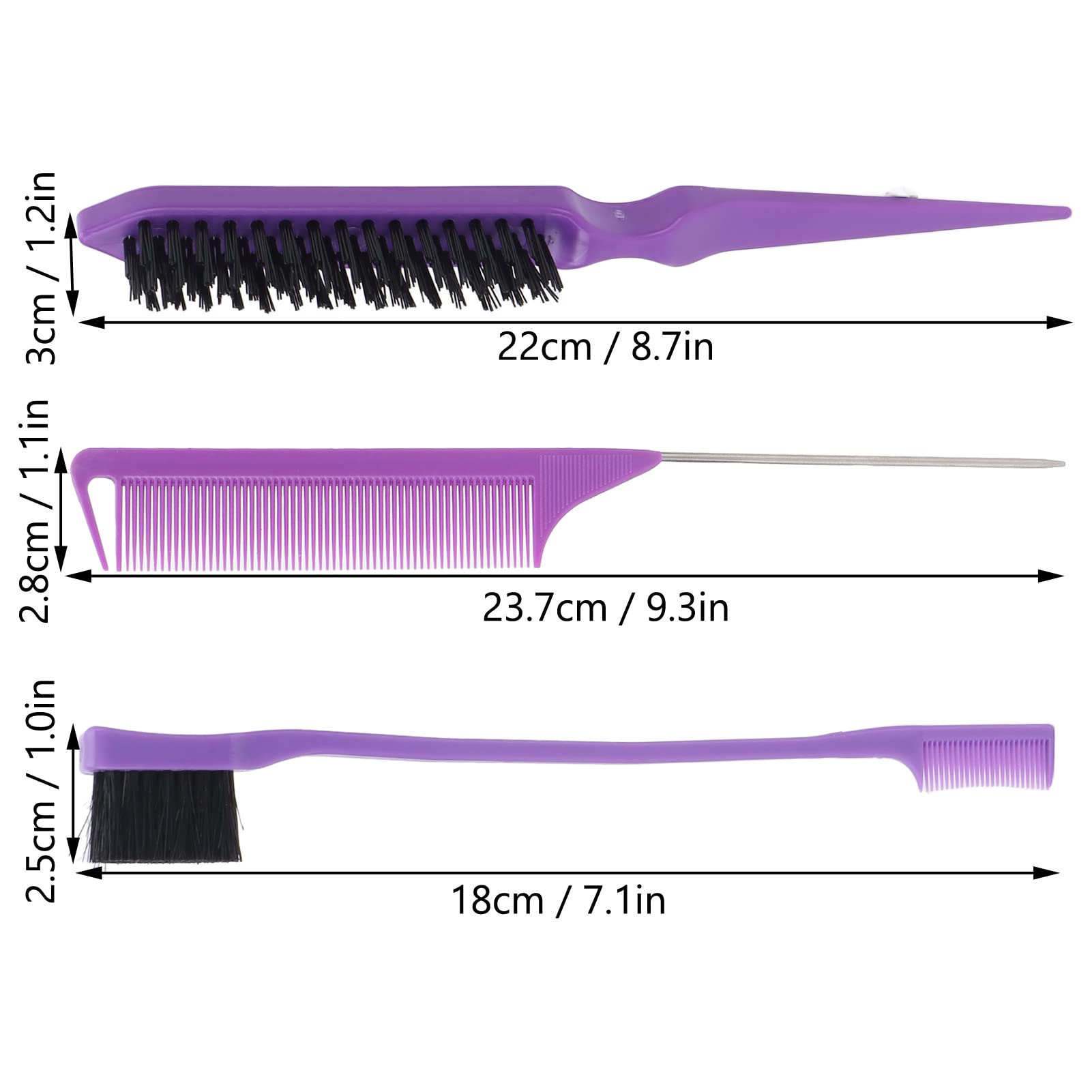 Jiawu 3 Pezzi Set di Pettini Barbiere con Pettine a Coda di Ratto Spazzola per Tinture per Capelli Pettine per Styling a Olio Strumento per Colorare i Capelli ABS estremità Appuntita in Acciaio