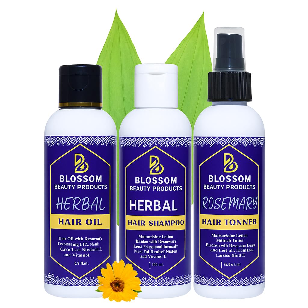 Blossom Hair Care Regimen Combo for Men & Women | Amla Reetha Shikakai Shampoo, Hibiscus Amla Hair Oil, Rosemary Hair Toner Spray | 100% Natural, Chemical-Free, Anti-Dandruff & Nourishing-image-3