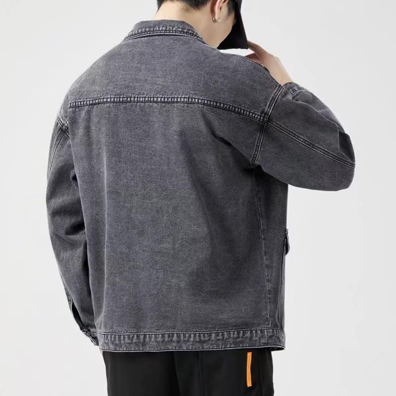 Denim Jacket Men Autumn Turn Down Collar Bomber Jeans Coats Multi-Pocket Casual Outerwear