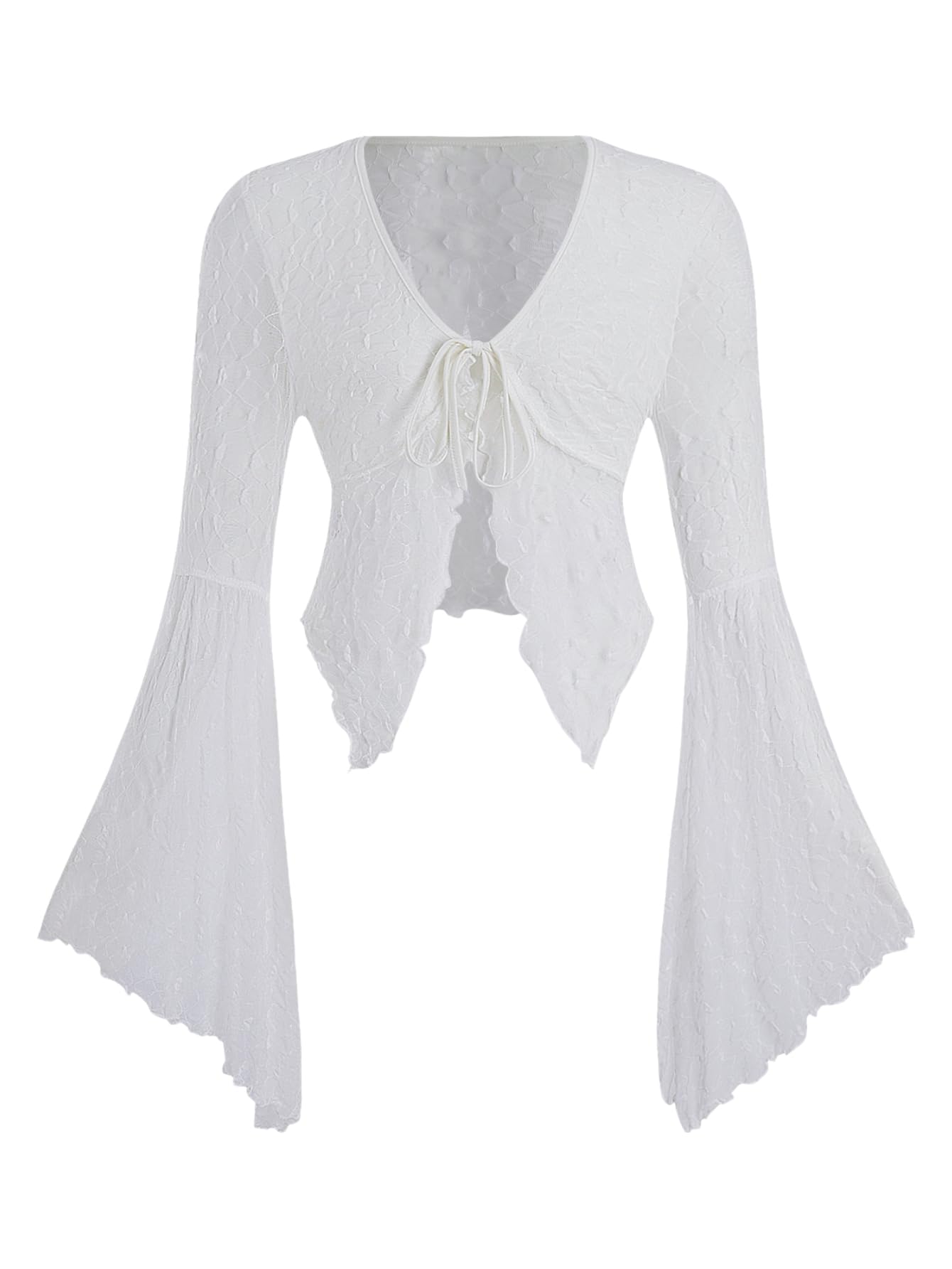 Amazon.com: Verdusa Women's Lace Tops Tie Front Bell Long Sleeve