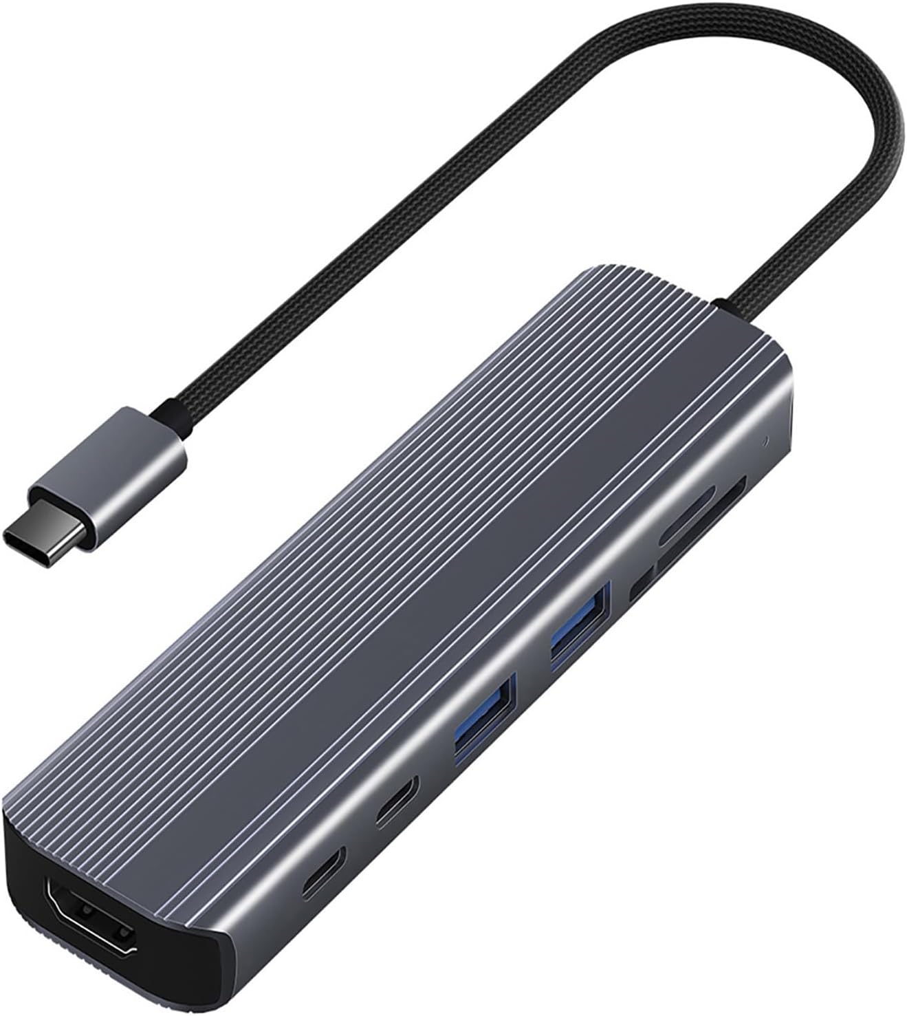 7-in-1 USB-C Hub with 4K/60Hz HDMI, 100W PD Charging, 5Gbps Dual USB-A/USB-C Ports, SD/TF Card Reader, Aluminum Multiport Adapter for MacBook Pro/Air and Other Type-C Devices