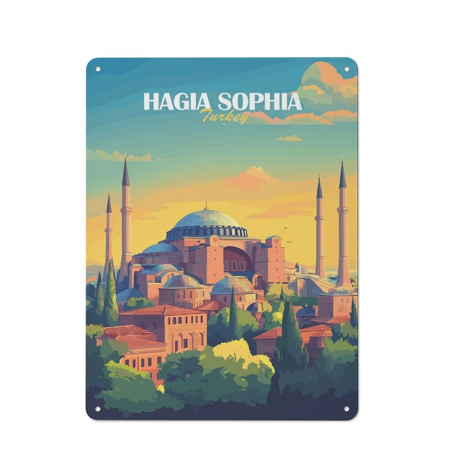 Junmoney Style-12 Hagia Sophia Istanbul Decorative Metal Wall Decor 40X30cm, Decorative Tin Plaque For Bedroom, Kitchen, Office Or Living Room