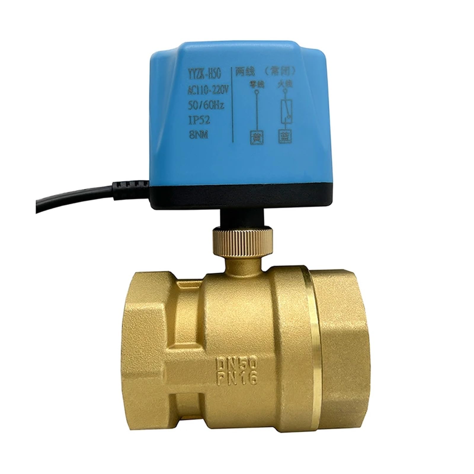 HYUJNAFZR 2'' Two Way Brass Motorized Ball Valve Normally Closed Two Wire Control Electric Ball Valve