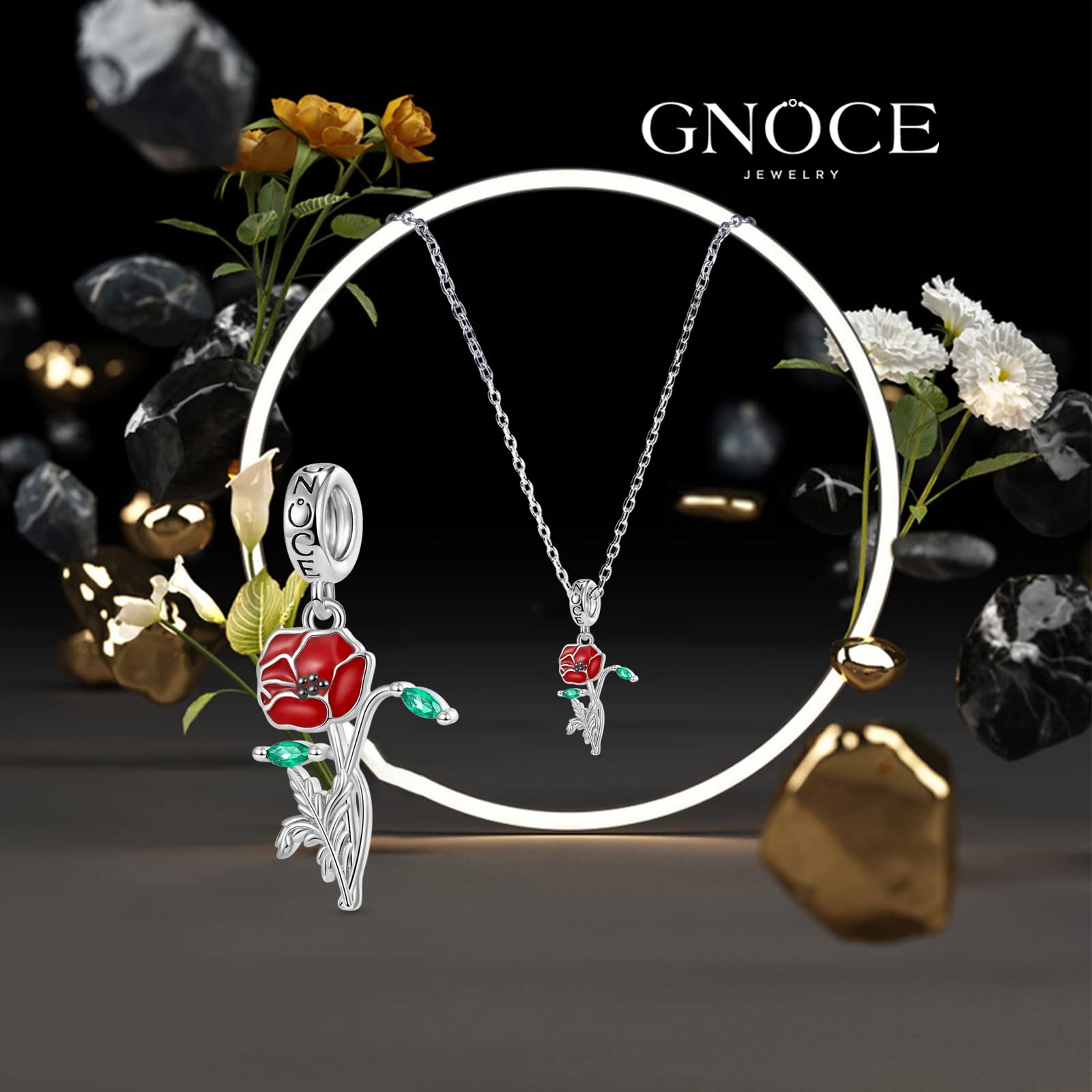 GNOCE Ciondolo Fiore in Argento Sterling 925 Braccialetti/Collane con Catena Serpente Papavero Gioielli Regalo per Donne Ragazze