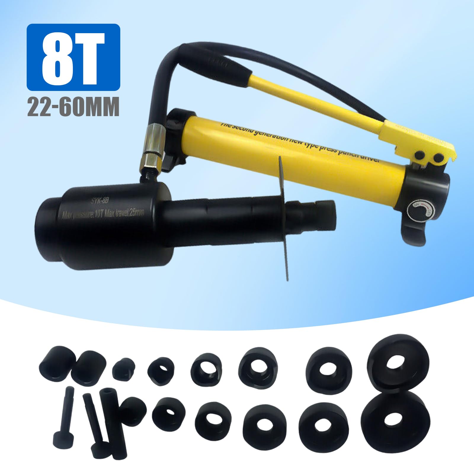 Set di perforatori per lamiera, idraulici a mano, per foratura, pompa idraulica, 22-60 mm, adatti per molti materiali come alluminio acciaio e plastica