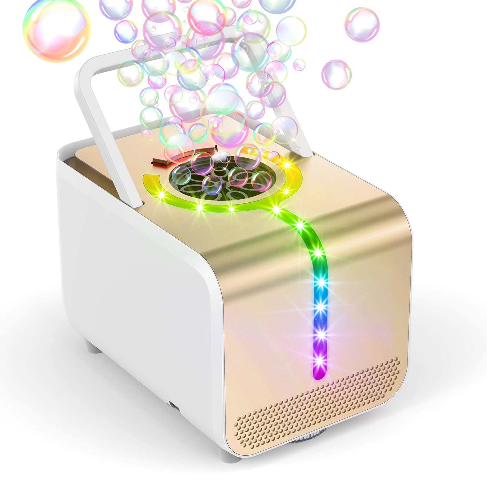 Bubble Machine - Durable Automatic Bubble Blower with LED Lights, Waterproof Motor, 20,000+ Bubbles per Minute, Perfect for Kids' Indoor & Outdoor Parties - Plug-in or Battery Powered - Rose Gold