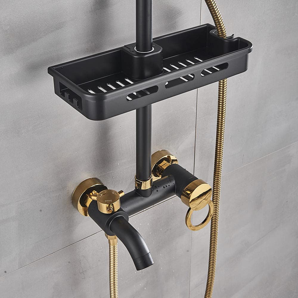 Rubinetto per Bagno, Doccia a Pioggia, Miscelatore per Vasca da Bagno a Parete, Set di rubinetti per Bidet, Nero Opaco, Oro Opaco A