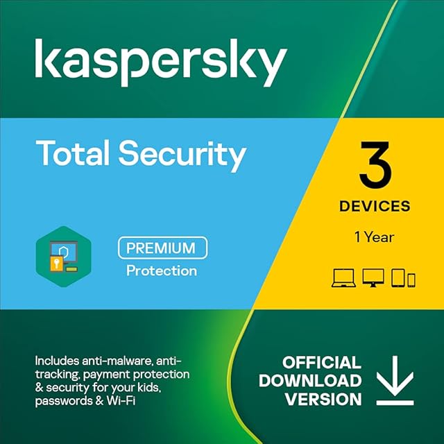 Kaspersky Total Security 2022 | 3 Devices | 1 Year | Antivirus, Secure VPN and Password Manager Included | PC/Mac/Android | UK Online Code