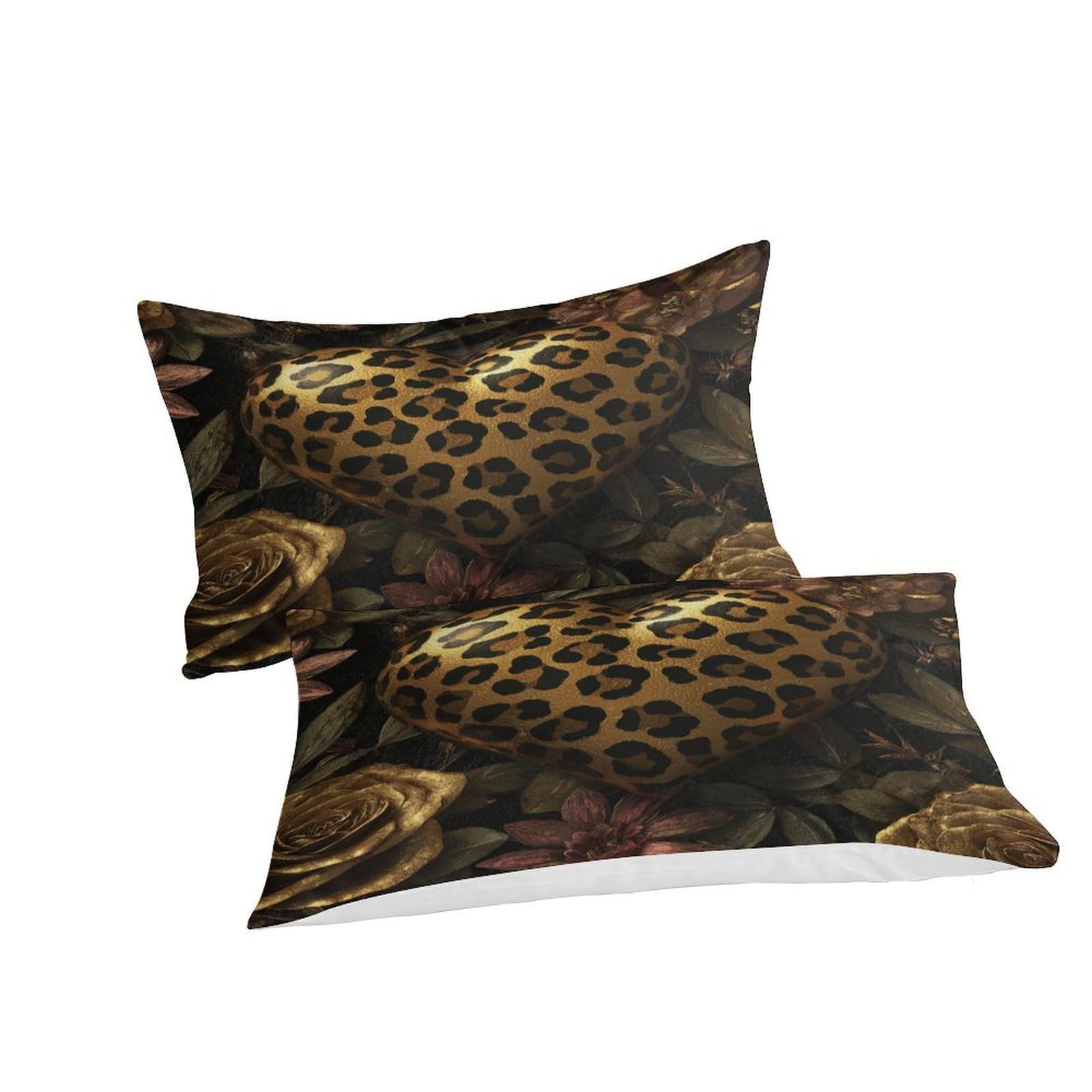 Stampa 3D Leopard heart Fodera per copriletto Microfibra Biancheria per letto Con federa Duraturo Glamorous decorative Copertura per letto Morbido per single giovani coppie Super king（260x220cm）